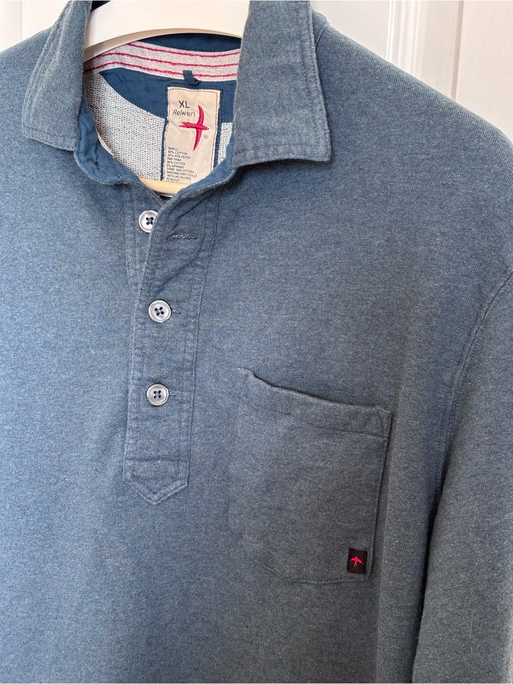 Relwen Men's XL Frenchloop Long Sleeve Polo Shirt Slate Blue Grey